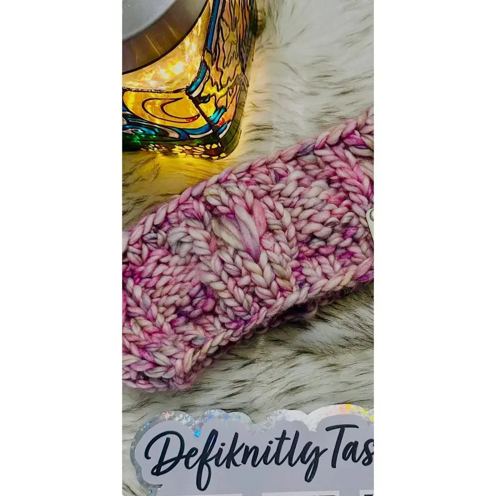 Hand Knit Pink Merino Wool Headband: Lake Erie Headband